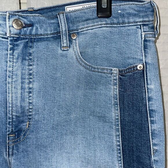 GAP 33/16 Blue Vintage Slim High Rise Light Wash Two Tone Stripe Raw Hem Jeans - Picture 5 of 16